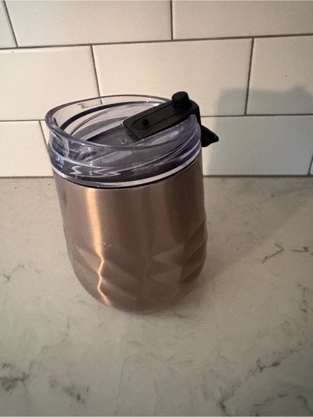 12 oz Rose Gold Faceted Insulated Wine Tumbler with Lid | Stainless Steel Travel